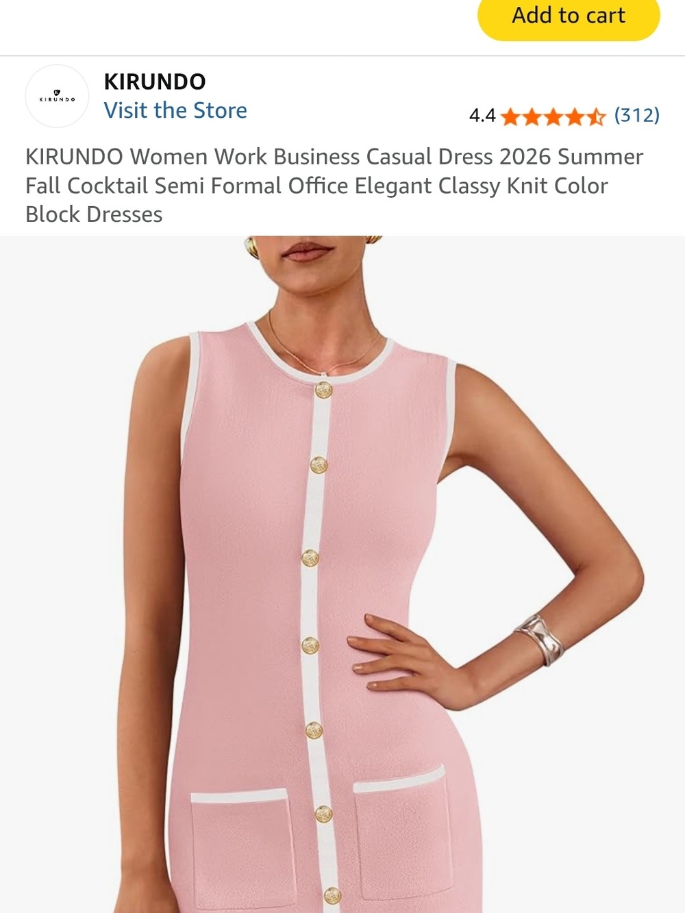Sleeveless Pink Knit Button-Front Mini Dress with White Trim - Picture 6 of 6
